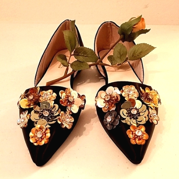 Shoes - NWT in BOX NEW Sequin Rhinestone Satin Pointed Toe Flat Shoes Women